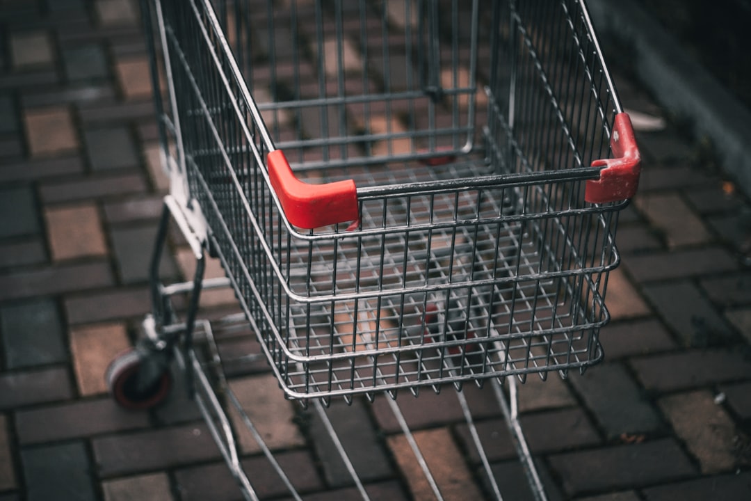 a close up of a shopping cart on a sidewalk