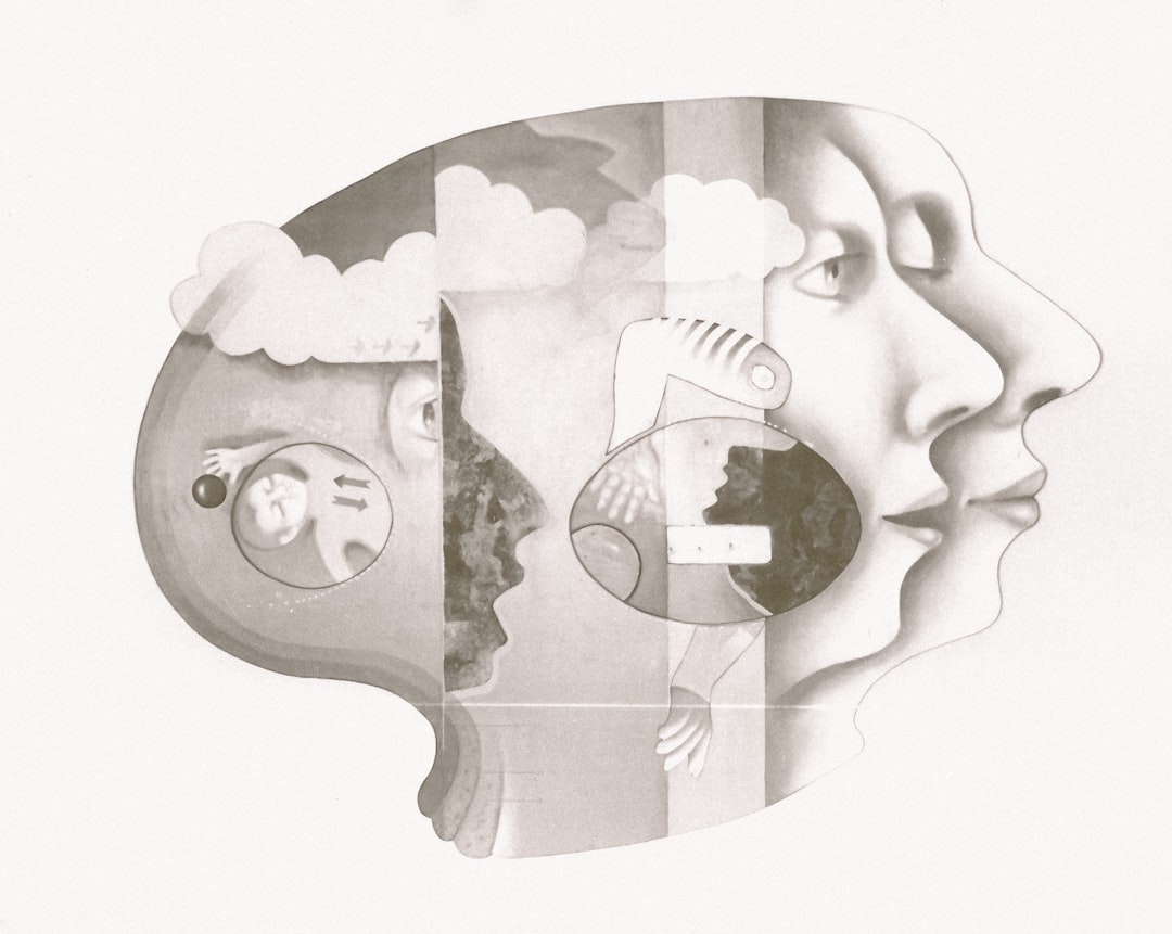 Surreal profile of faces and abstract elements