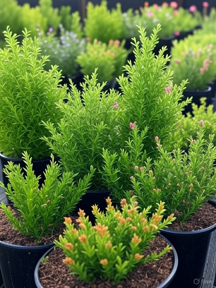 Fast-growing native plants like arborvitae and vines ready for planting a living fence