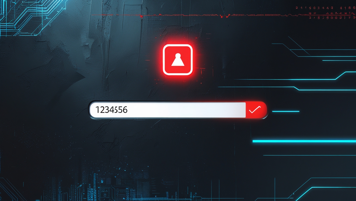 Weak password example '123456' on a digital screen