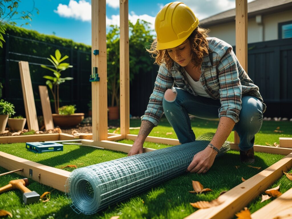 Petio or safe outdoor spaces construction with galvanized mesh and wood framing for backyard safety enclosure