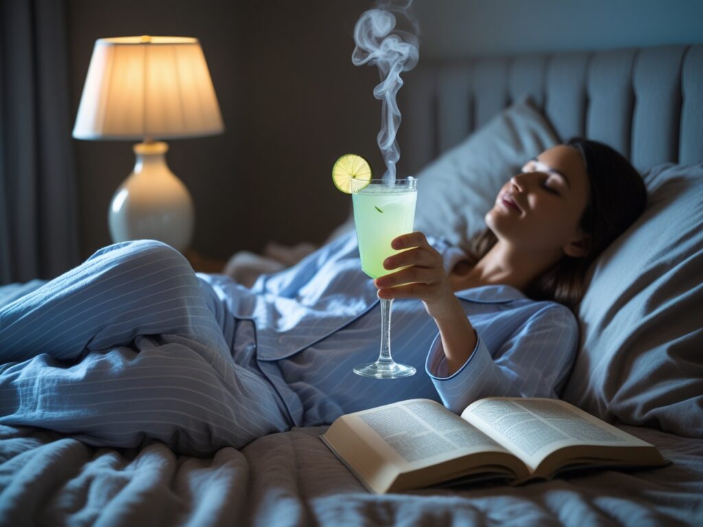 Person holding a magnesium mocktail as part of nighttime sleep routine