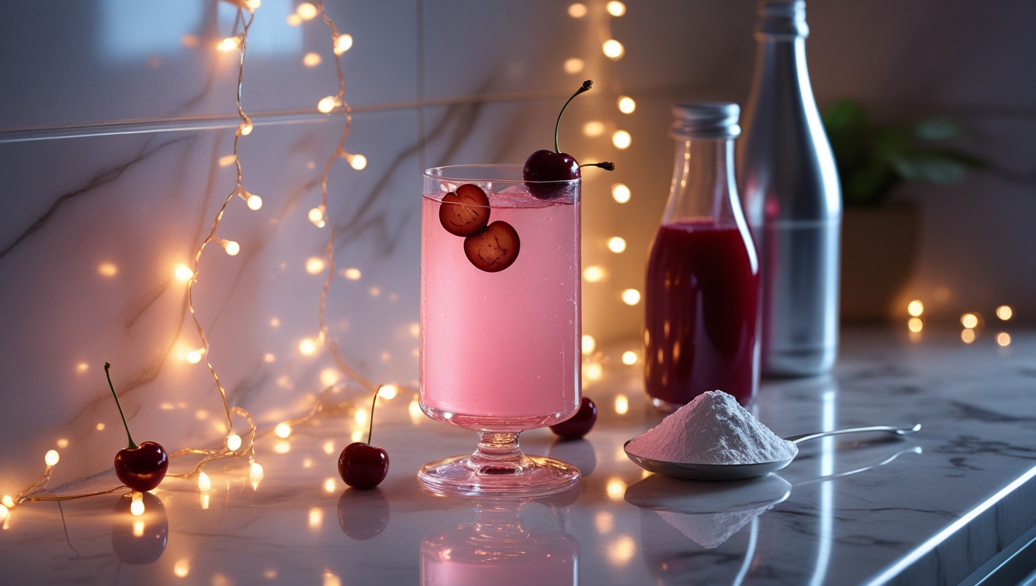 Glass of magnesium mocktail with tart cherry juice and sparkling water