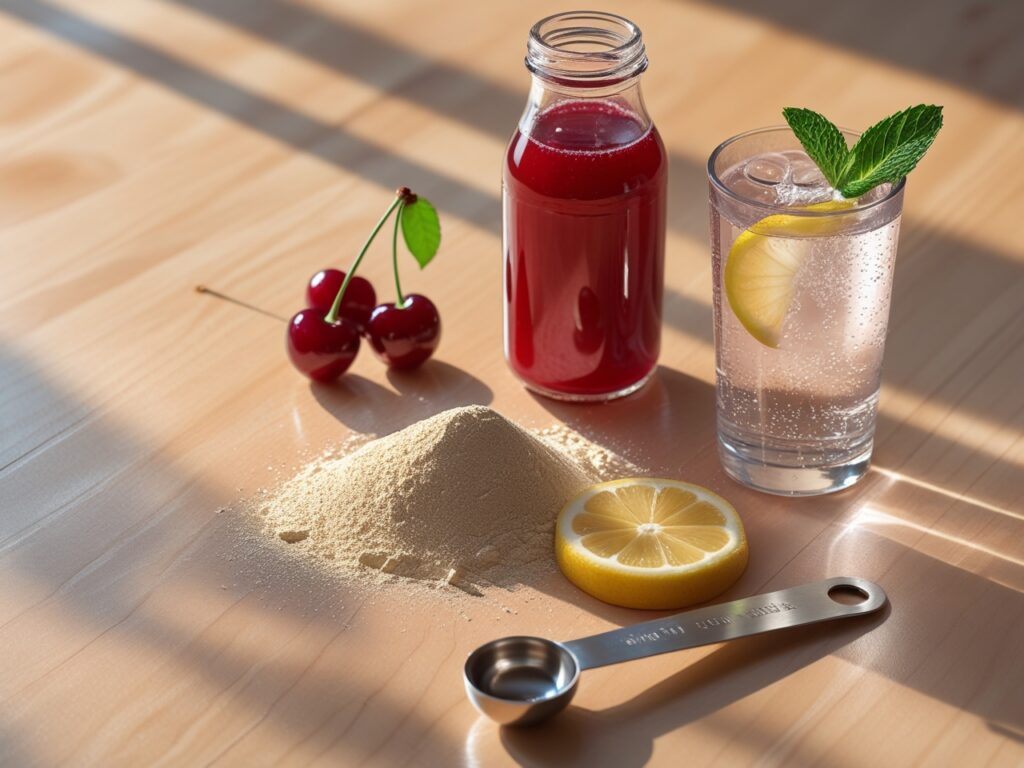Ingredients laid out for making a magnesium mocktail
