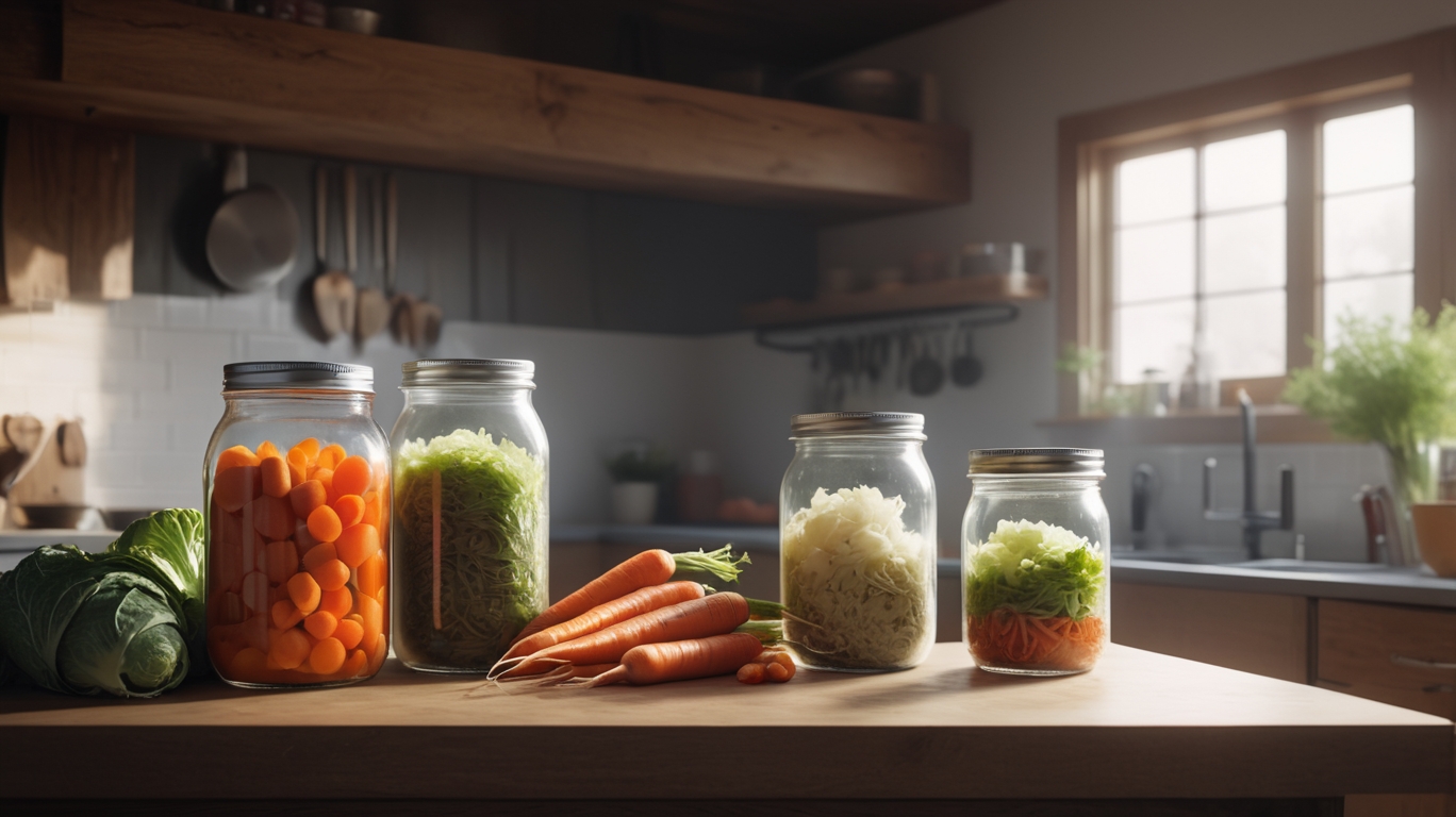 Beginner-friendly DIY fermentation kit with glass jar, airlock, and vegetables