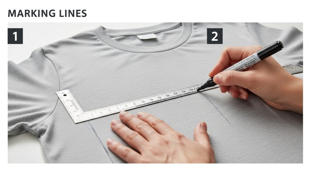 Step-by-step no-sew t-shirt to tank conversion with marks, cuts, hem tape, and final try-on